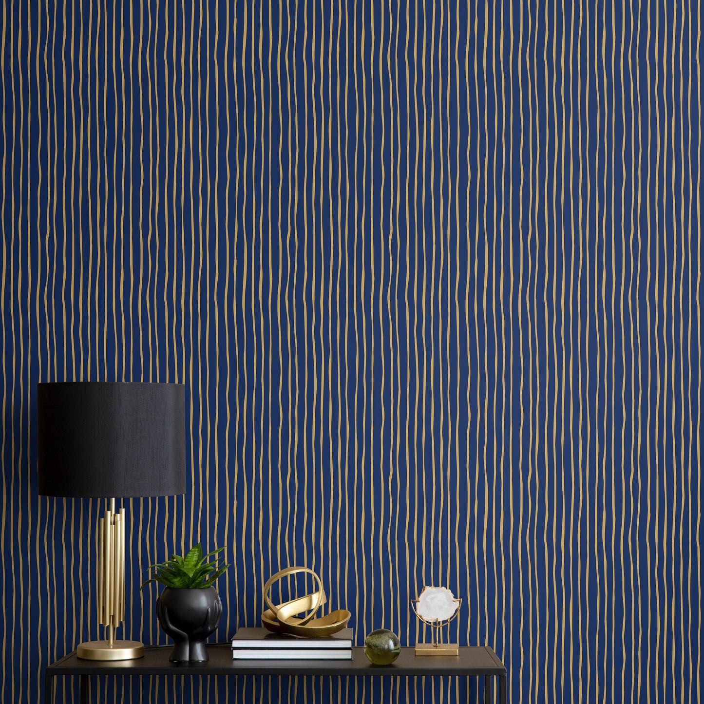 Gold and Navy Striped Wallpaper Modern Peel and Stick and Traditional Wallpaper - D774