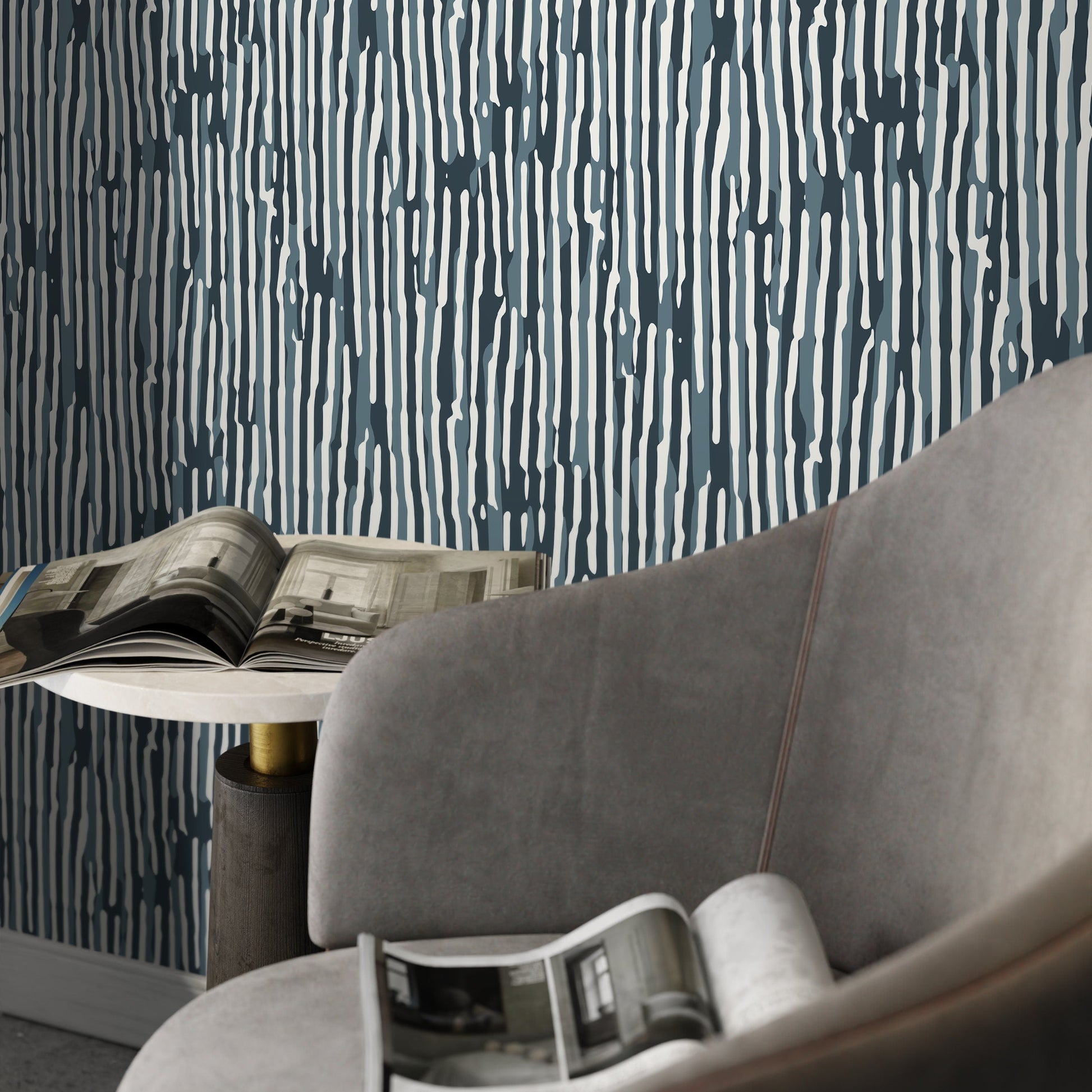 Blue Abstract Art Wallpaper Contemporary Wallpaper Peel and Stick and Traditional Wallpaper - D744