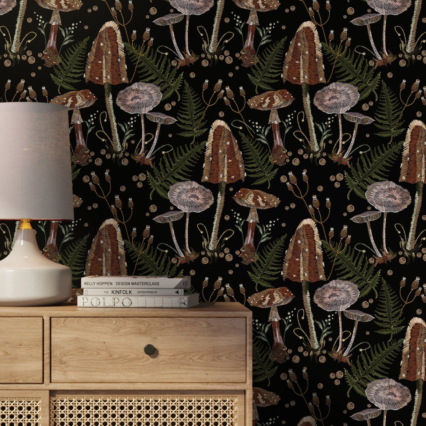 Dark Mushroom Wallpaper Dark Floral Wallpaper Peel and Stick and Traditional Wallpaper - D815