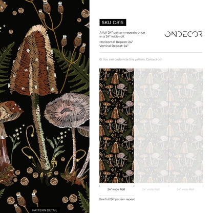 Dark Mushroom Wallpaper Dark Floral Wallpaper Peel and Stick and Traditional Wallpaper - D815