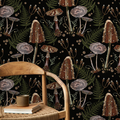 Dark Mushroom Wallpaper Dark Floral Wallpaper Peel and Stick and Traditional Wallpaper - D815