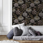 Dark Floral Wallpaper Peonny and Butterflies Wallpaper Peel and Stick and Traditional Wallpaper - D823