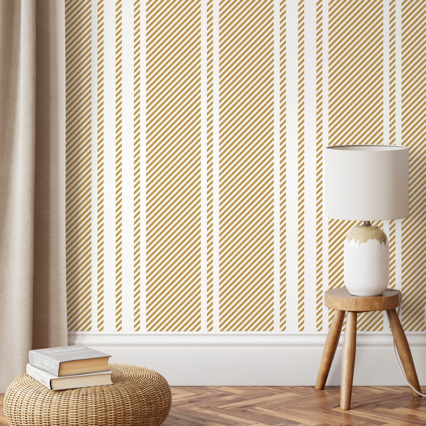 Yellow Striped Wallpaper Farmhouse Wallpaper Peel and Stick and Traditional Wallpaper - D784