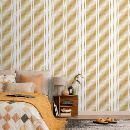 Yellow Striped Wallpaper Farmhouse Wallpaper Peel and Stick and Traditional Wallpaper - D784