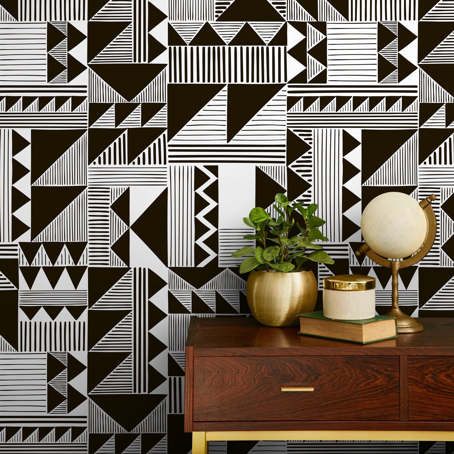 Wallpaper Peel and Stick Wallpaper Removable Wallpaper Home Decor Wall Decor Room Decor / Black and White Geometric Wallpaper - D947