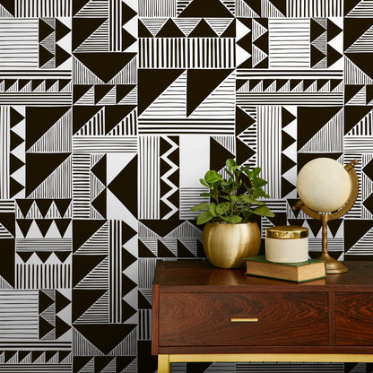 Wallpaper Peel and Stick Wallpaper Removable Wallpaper Home Decor Wall Decor Room Decor / Black and White Geometric Wallpaper - D947