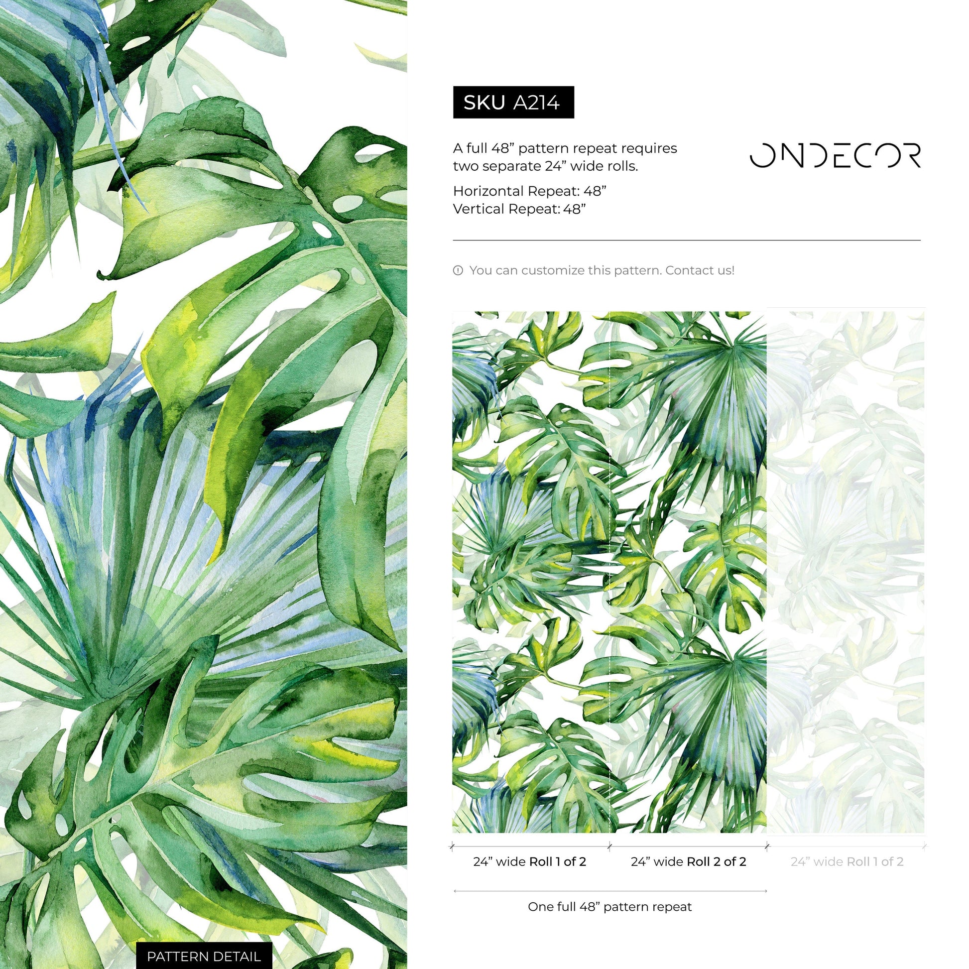 Tropical Monstera Leaf Wallpaper Peel and Stick and Traditional Wallpaper - A214