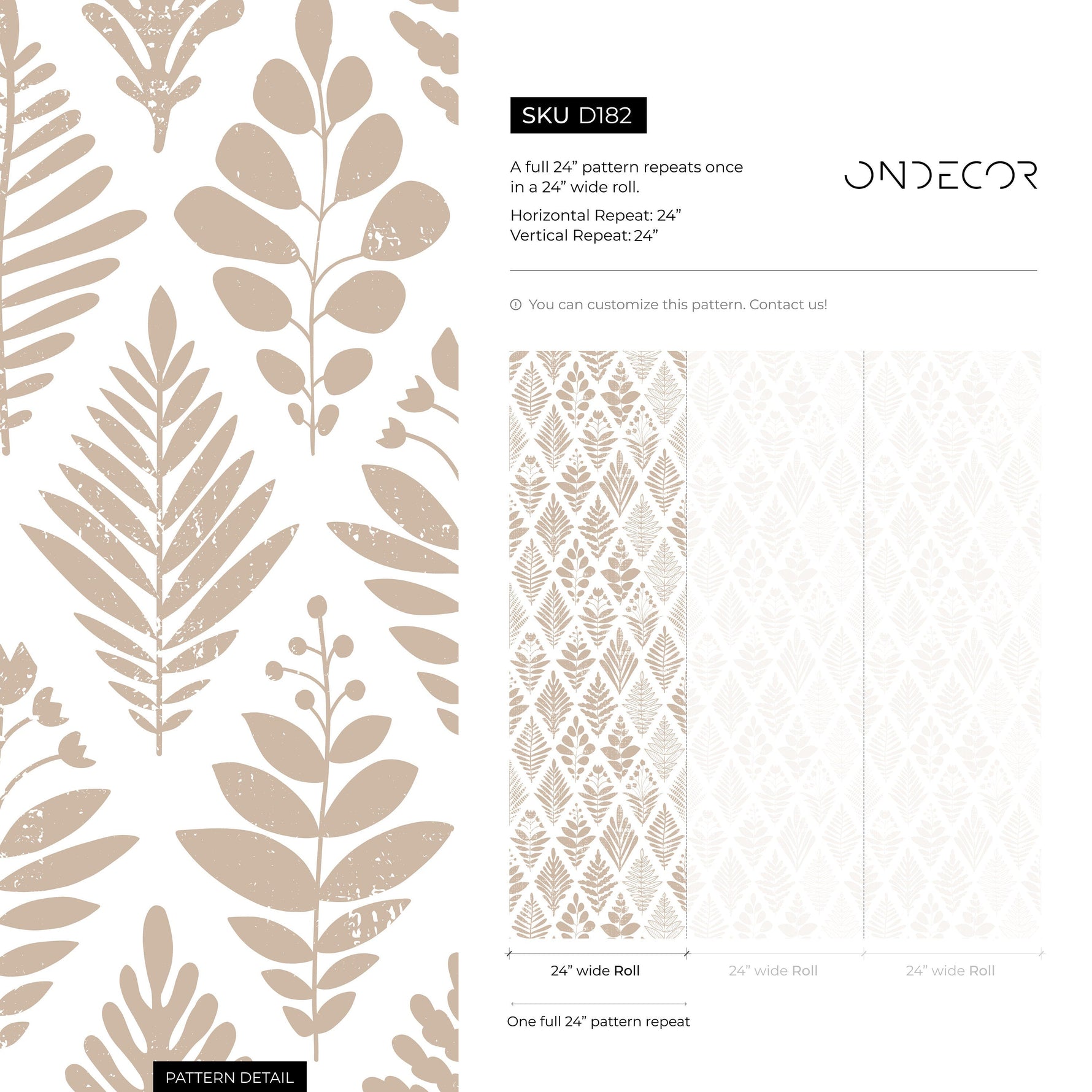 Neutral Boho Leaf Wallpaper / Peel and Stick Wallpaper Removable Wallpaper Home Decor Wall Art Wall Decor Room Decor - D182
