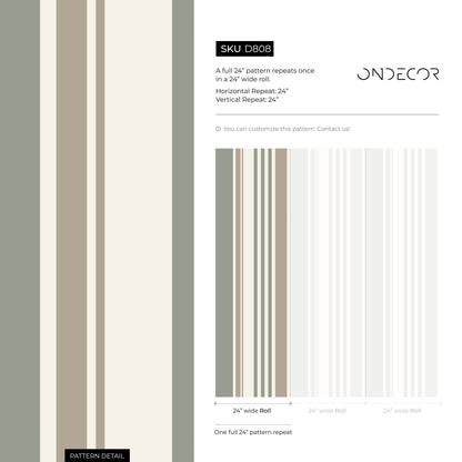 Vertical Striped Wallpaper Green and Grey Wallpaper Peel and Stick and Traditional Wallpaper - D808