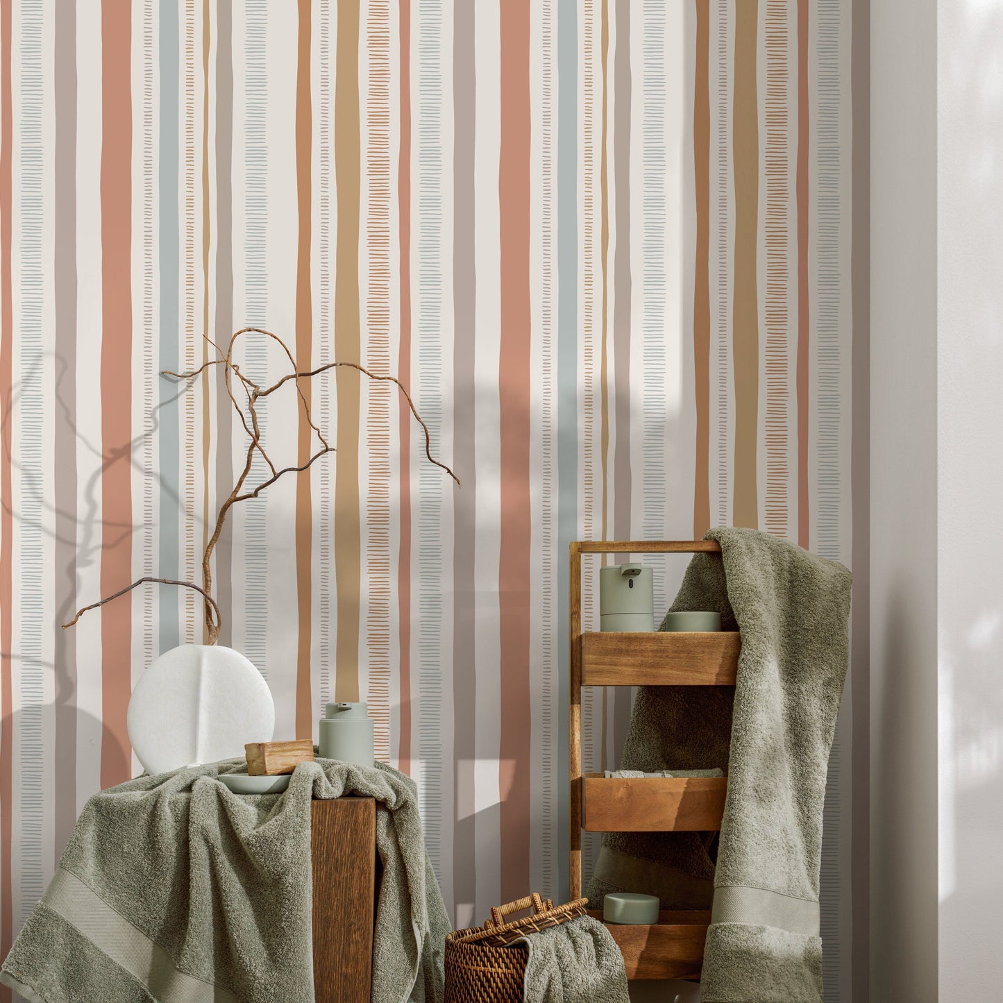 Pastel Striped Wallpaper Abstract Wallpaper Peel and Stick and Traditional Wallpaper - D834