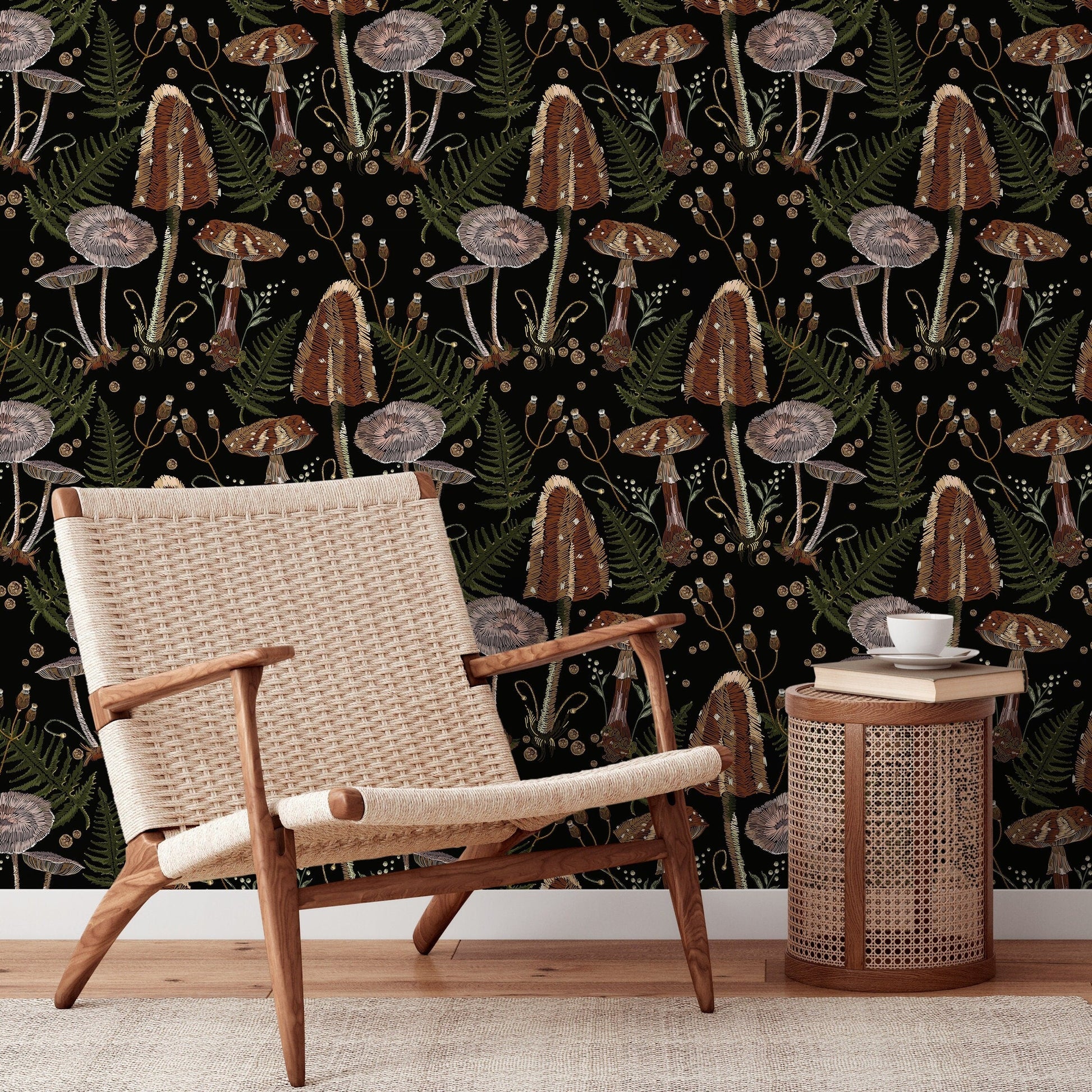 Dark Mushroom Wallpaper Dark Floral Wallpaper Peel and Stick and Traditional Wallpaper - D815