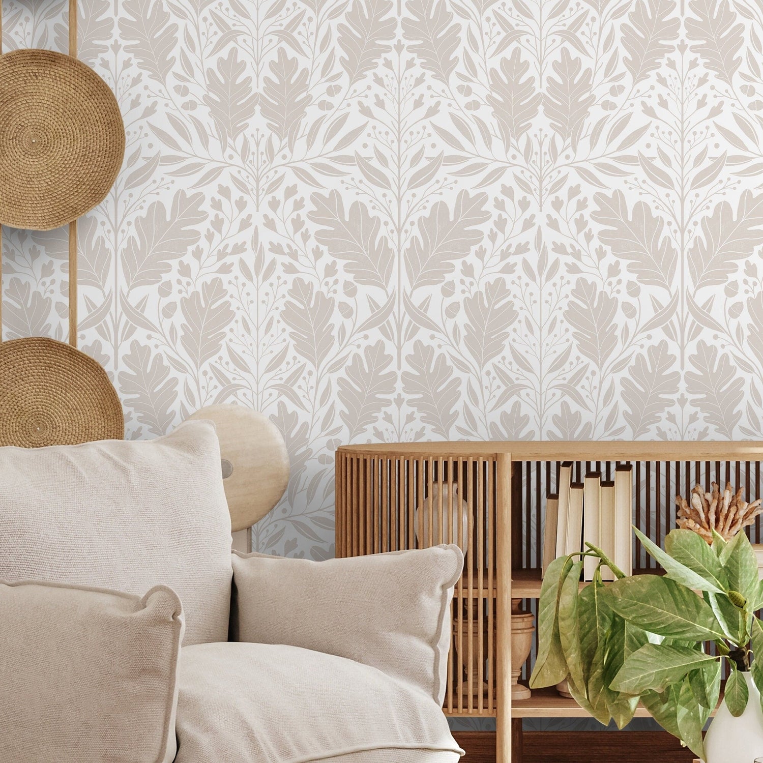 Wallpaper Peel and Stick Wallpaper Removable Wallpaper Home Decor Wall Art Wall Decor Room Decor / Beige and White Floral Wallpaper - X184