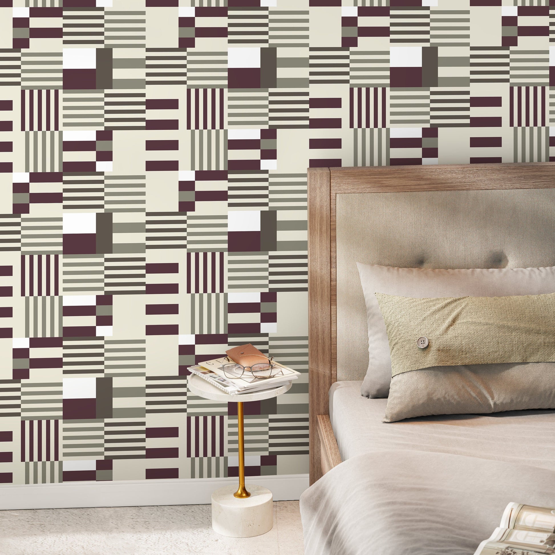 Geometric Wallpaper Modern Grey and Purple Wallpaper Peel and Stick and Traditional Wallpaper - D846