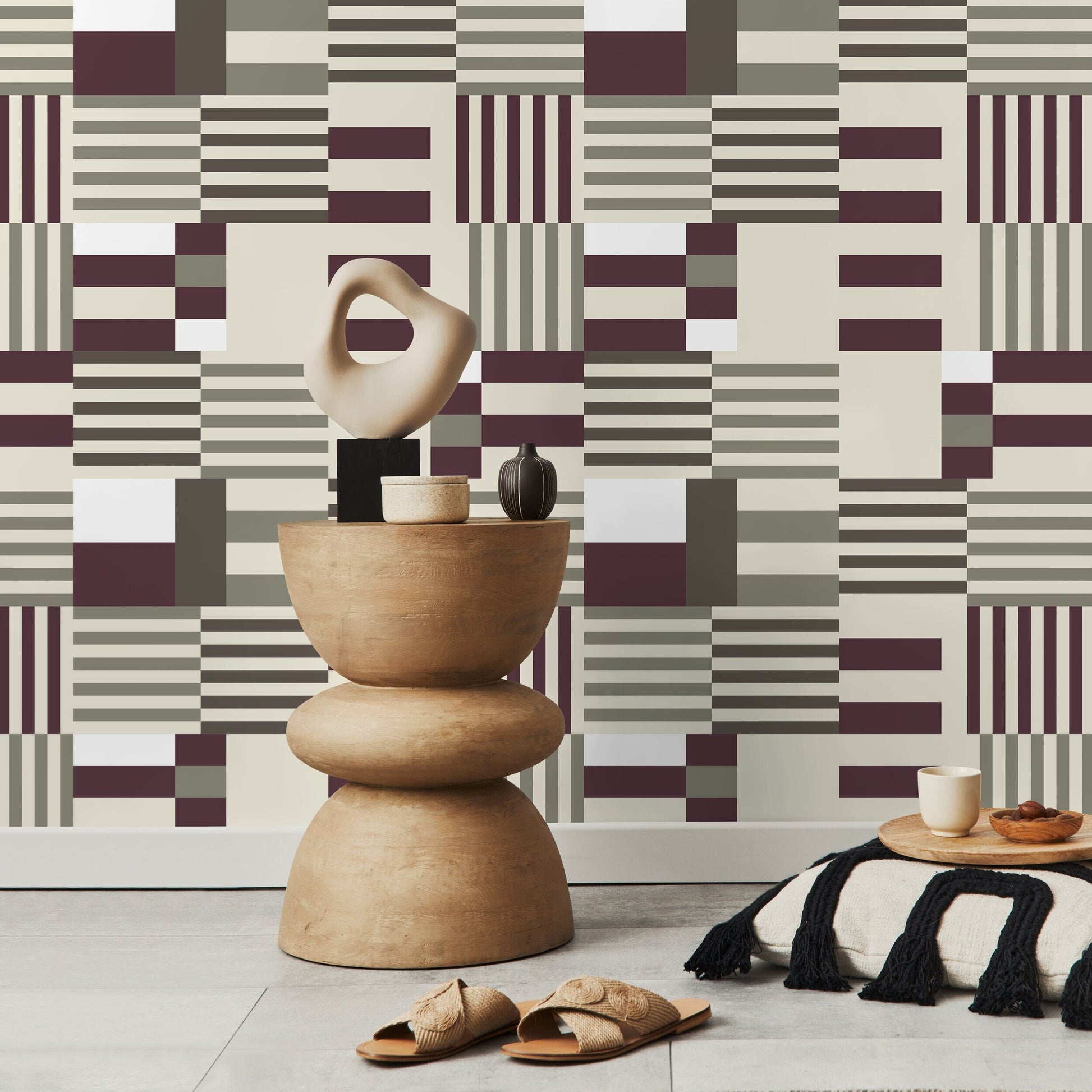 Geometric Wallpaper Modern Grey and Purple Wallpaper Peel and Stick and Traditional Wallpaper - D846