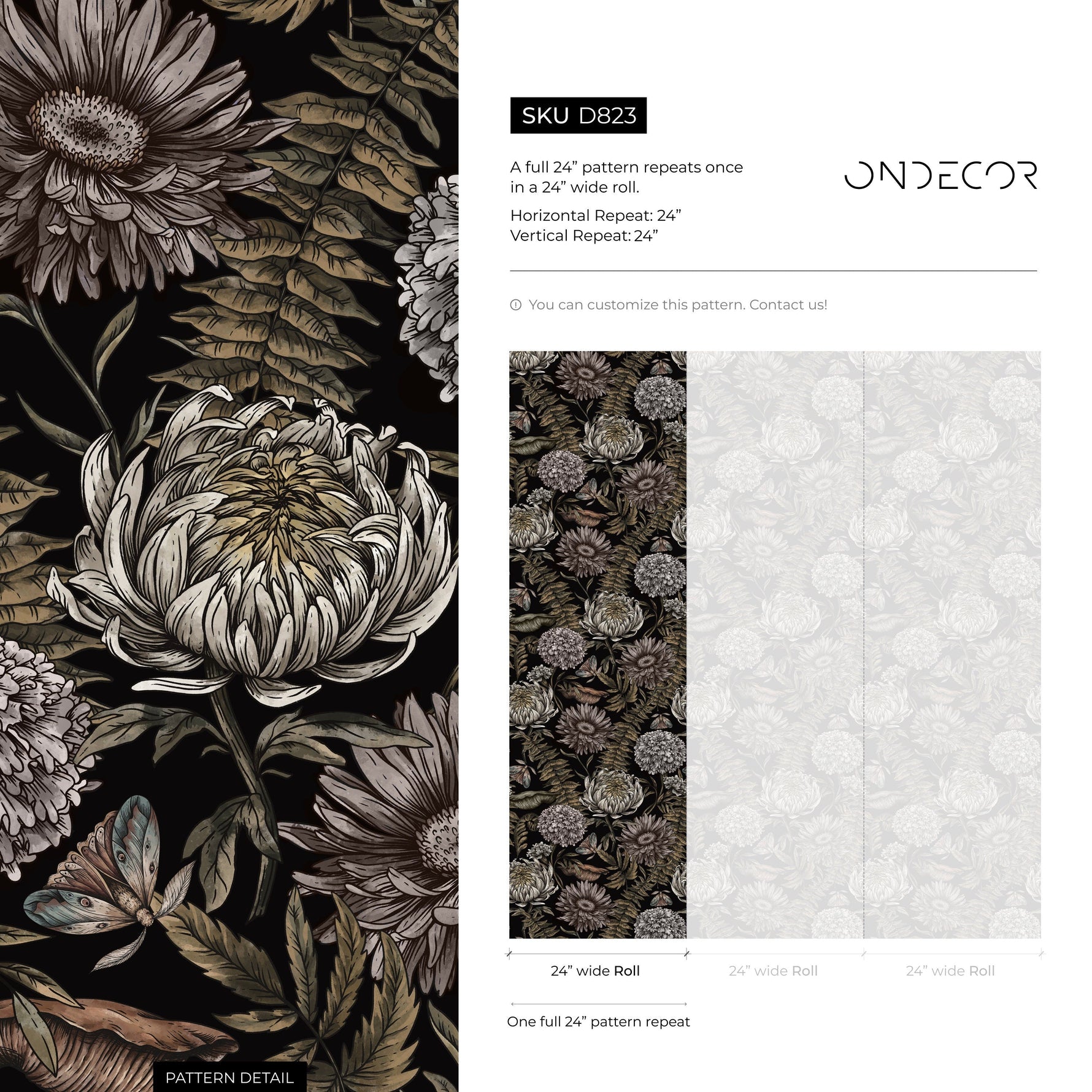 Dark Floral Wallpaper Peonny and Butterflies Wallpaper Peel and Stick and Traditional Wallpaper - D823