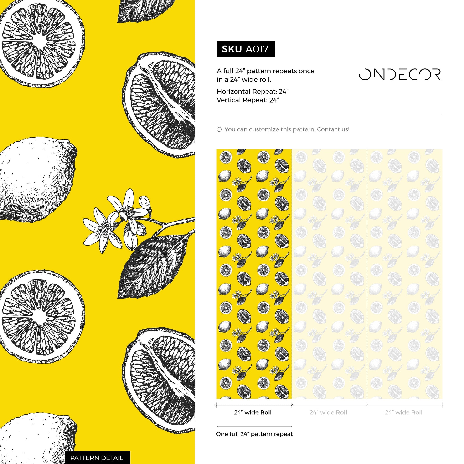 Wallpaper Removable Wallpaper Peel and Stick Wallpaper Wall Decor Home Decor Wall Art Room Decor / Yellow Vintage Lemon Wallpaper - A017