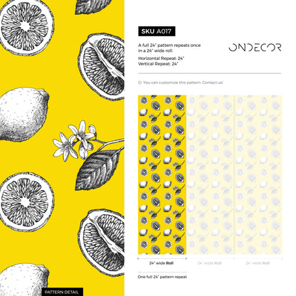 Wallpaper Removable Wallpaper Peel and Stick Wallpaper Wall Decor Home Decor Wall Art Room Decor / Yellow Vintage Lemon Wallpaper - A017