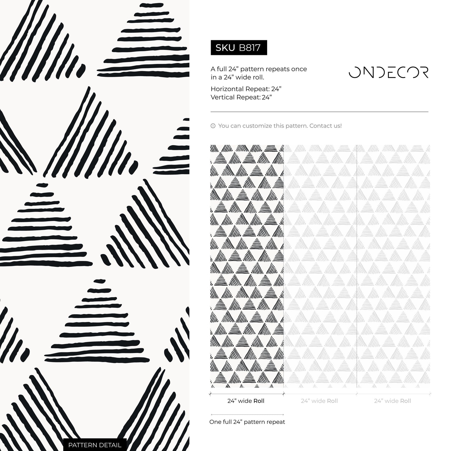 Wallpaper Peel and Stick Wallpaper Removable Wallpaper Home Decor Wall Art Wall Decor Room Decor / Black and White Triangle Wallpaper - B817