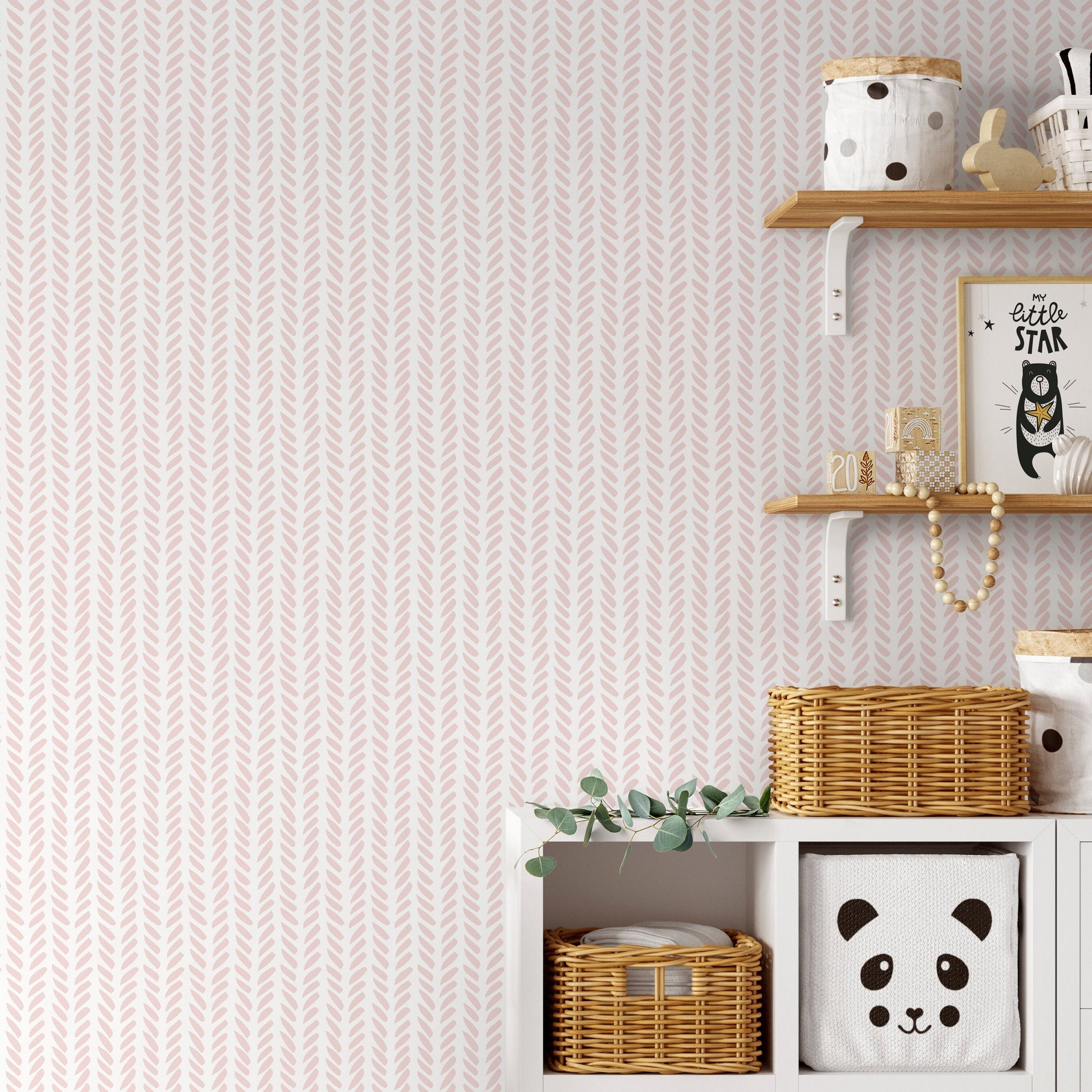 Boho Herringbone in Soft Pink Wallpaper Removable and Repositionable Peel and Stick or Traditional Pre-pasted Wallpaper - ZADB