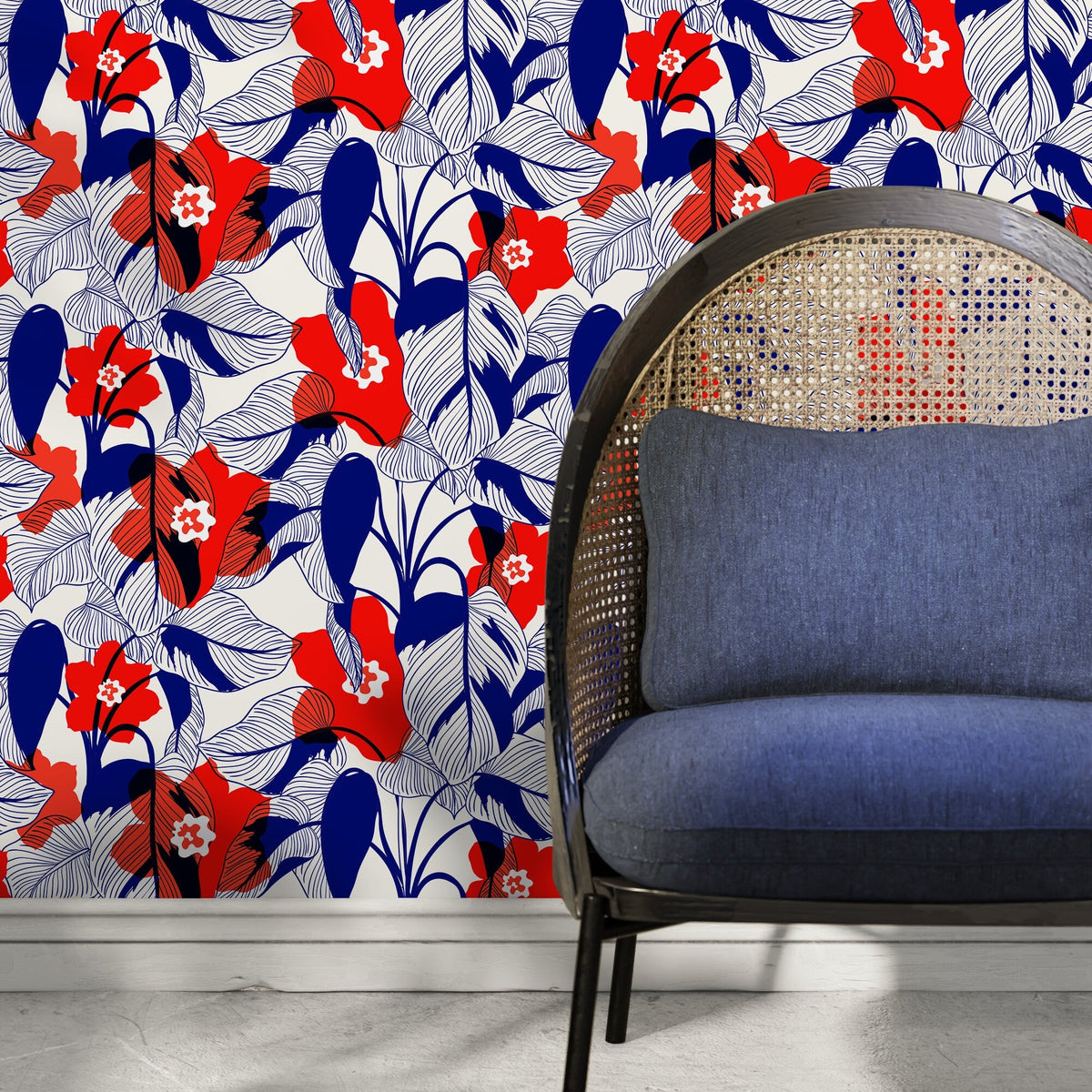 Floral Garden Wallpaper Blue and Red Wallpaper Peel and Stick and Traditional Wallpaper - A791