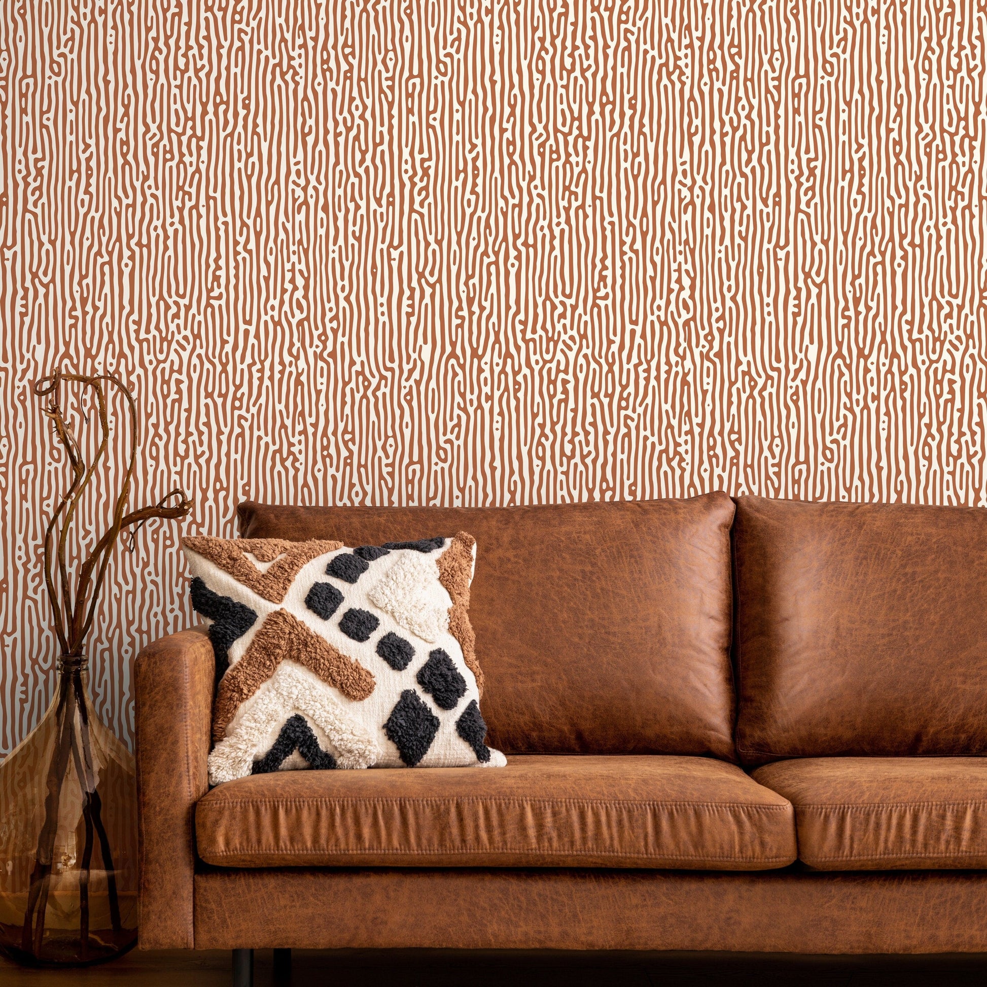 Terracotta Abstract Wallpaper Contemporary Art Wallpaper Peel and Stick and Traditional Wallpaper - D854