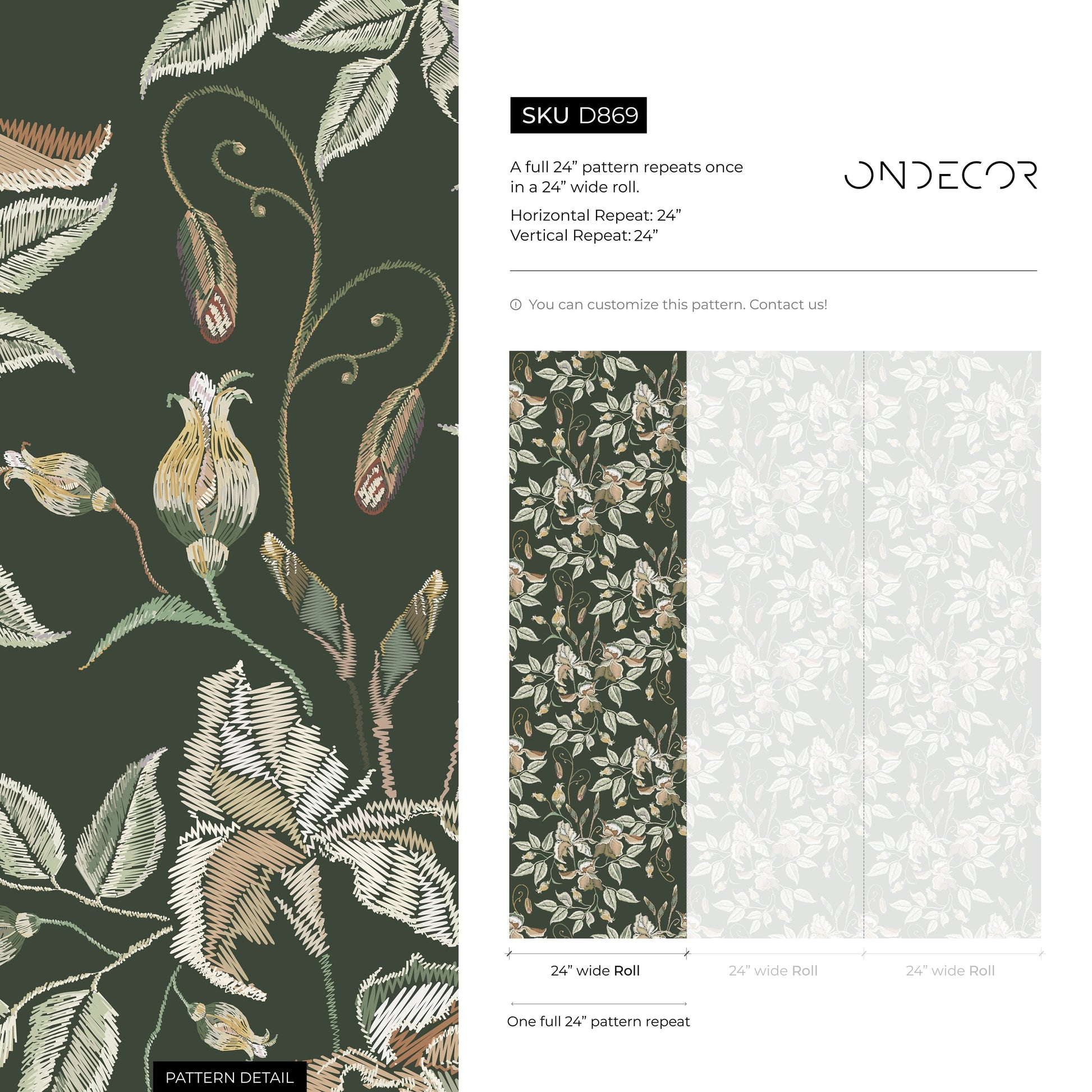 Green Floral Wallpaper Vintage Garden Wallpaper Peel and Stick and Traditional Wallpaper - D869