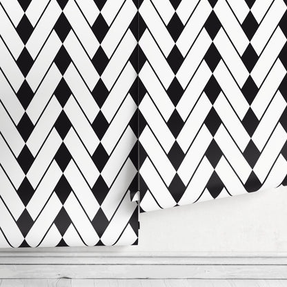 Black and White Modern Wallpaper Geometric Wallpaper Chevron Wallpaper Peel and Stick Wallpaper - A327