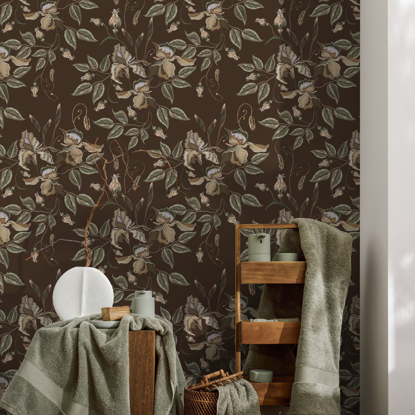 Brown Floral Wallpaper Vintage Garden Wallpaper Peel and Stick and Traditional Wallpaper - D870