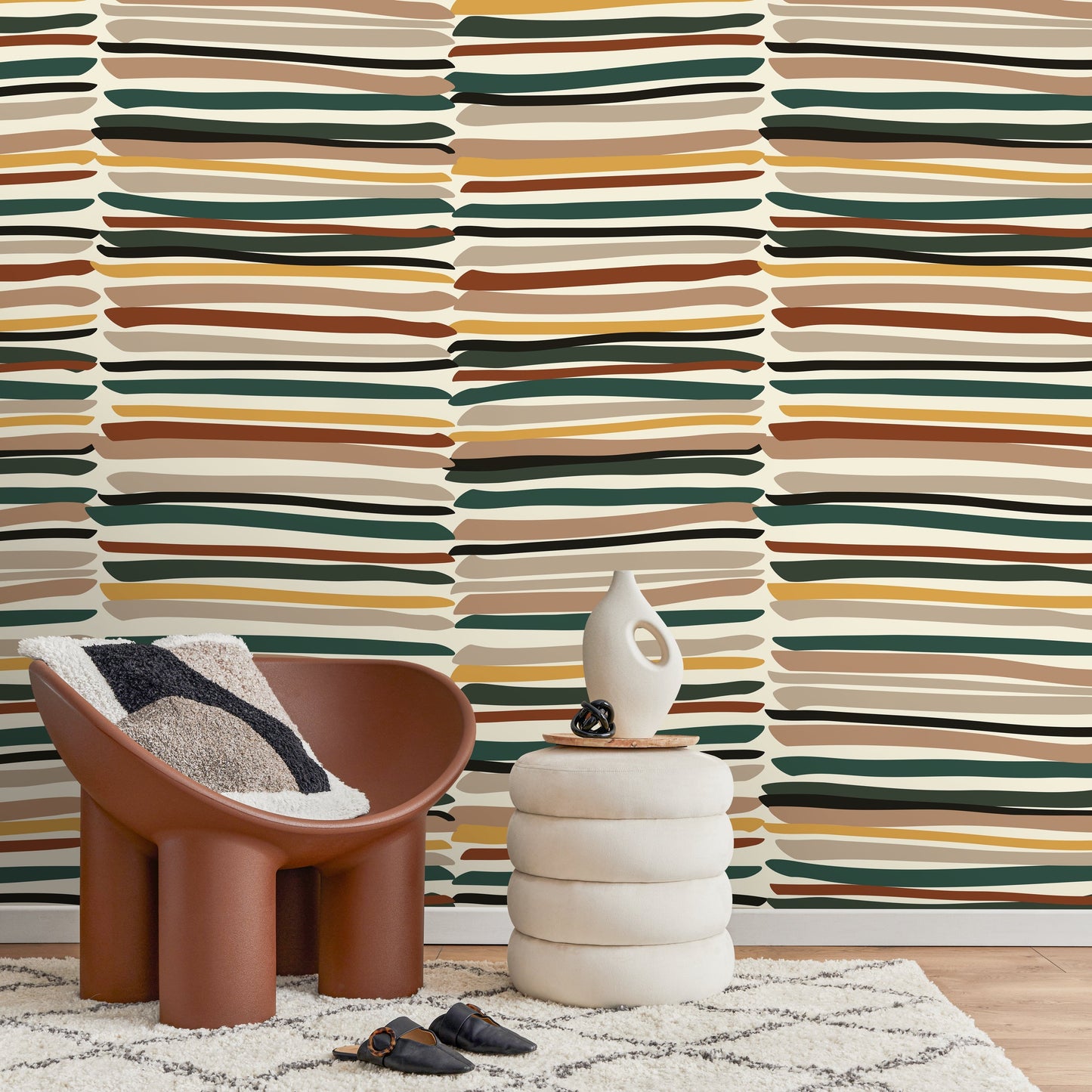 Contemporary Striped Wallpaper Abstract Wallpaper Peel and Stick and Traditional Wallpaper - D795