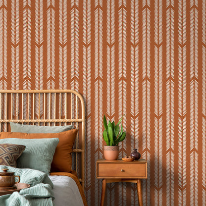 Terracotta Herringbone Wallpaper Minimalist Wallpaper Peel and Stick and Traditional Wallpaper - D802