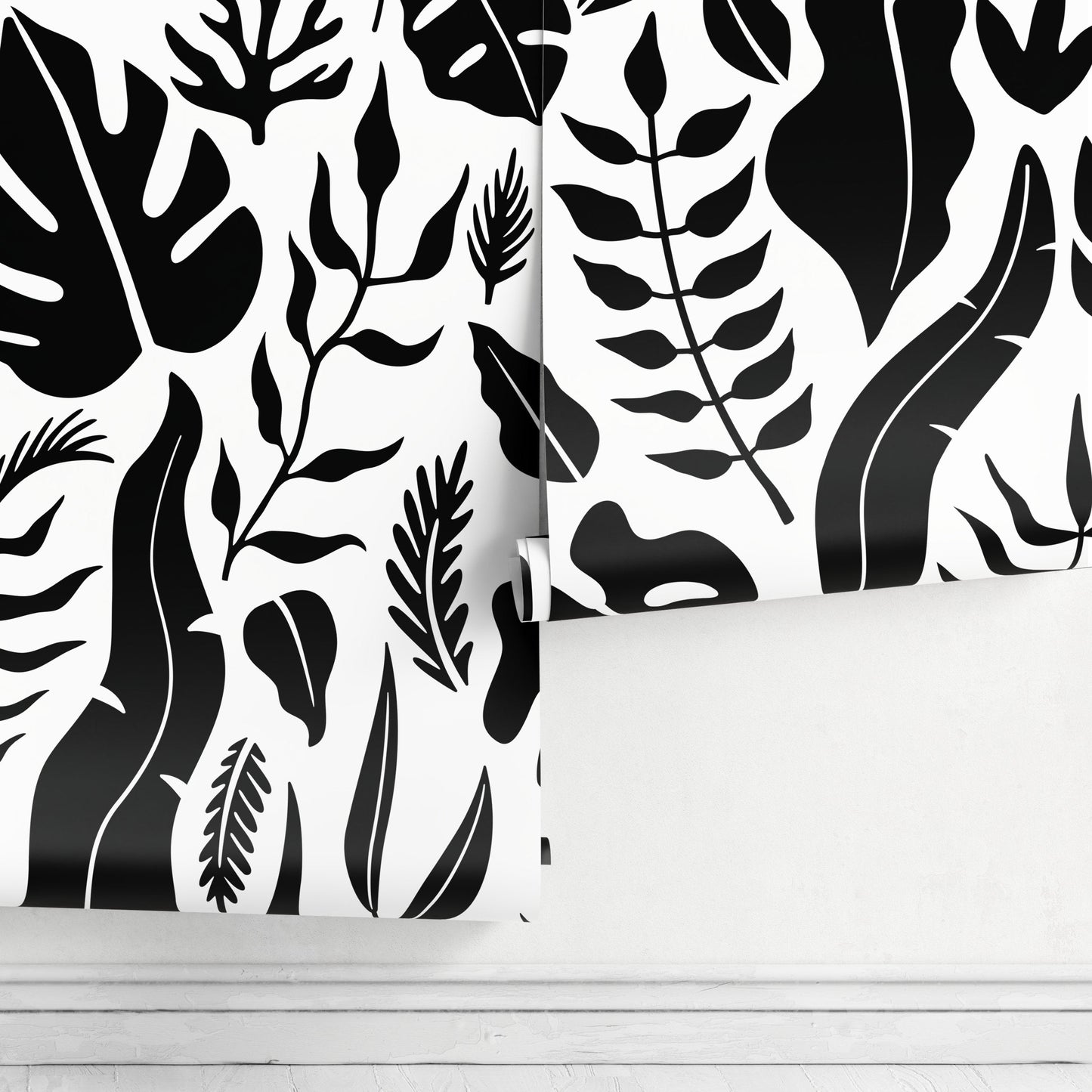 Wallpaper Peel and Stick Wallpaper Removable Wallpaper Home Decor Wall Decor Room Decor / Black and White Tropical Leaves - C261