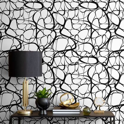 Wallpaper Peel and Stick Wallpaper Removable Wallpaper Home Decor Wall Art Wall Decor Room Decor / Black and White Abstract Wallpaper - A042