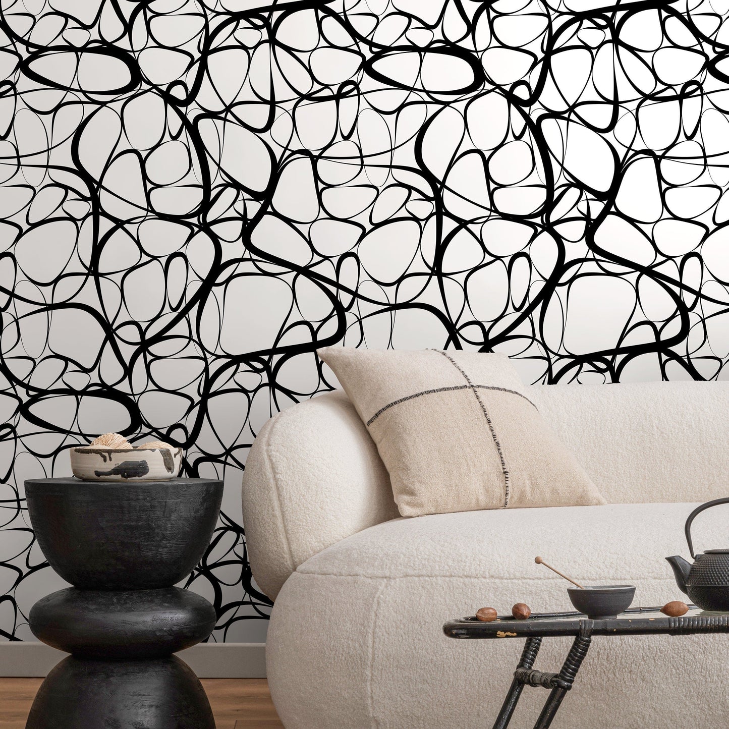 Wallpaper Peel and Stick Wallpaper Removable Wallpaper Home Decor Wall Art Wall Decor Room Decor / Black and White Abstract Wallpaper - A042