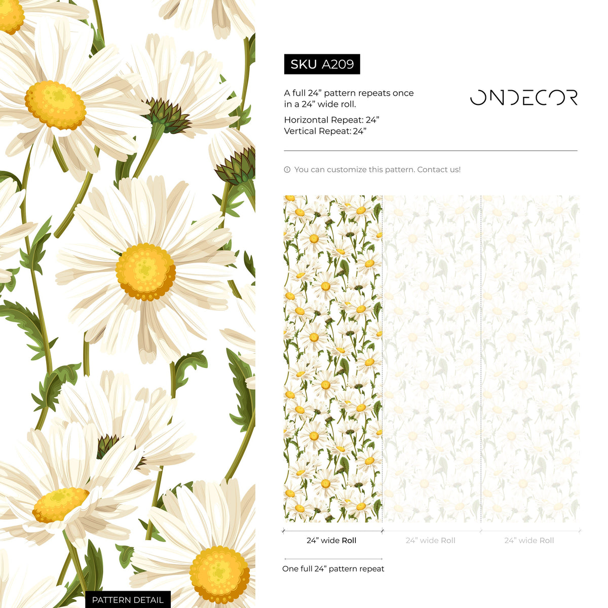 Wallpaper Peel and Stick Wallpaper Removable Wallpaper Home Decor Wall Art Wall Decor Room Decor / Cute Flower Daisy Wallpaper - A209