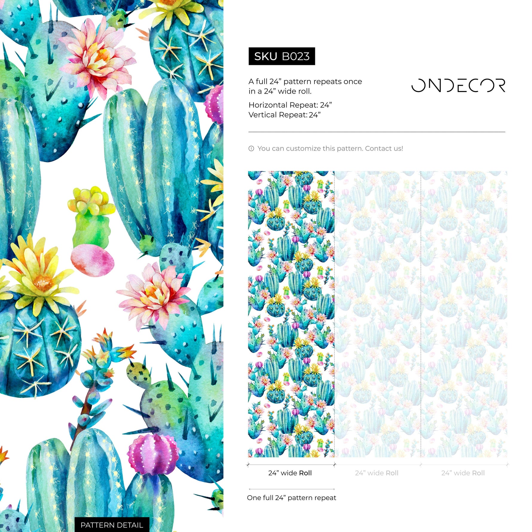 Wallpaper Peel and Stick Wallpaper Removable Wallpaper Home Decor Wall Art Wall Decor Room Decor / Cute Floral Cactus Wallpaper - B023