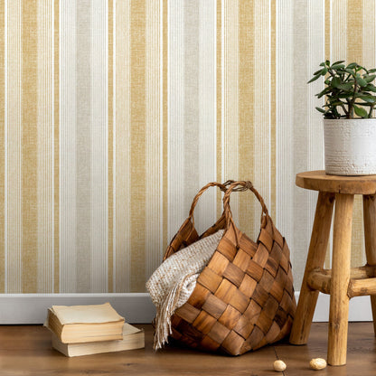 Textured Striped Wallpaper Yellow and Grey Wallpaper Peel and Stick and Traditional Wallpaper - D840