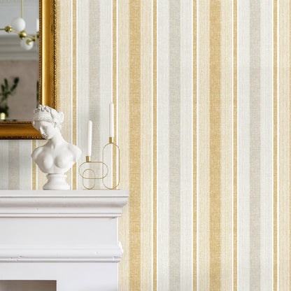 Textured Striped Wallpaper Yellow and Grey Wallpaper Peel and Stick and Traditional Wallpaper - D840