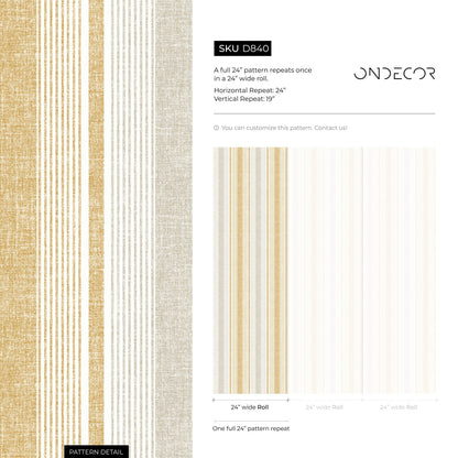 Textured Striped Wallpaper Yellow and Grey Wallpaper Peel and Stick and Traditional Wallpaper - D840