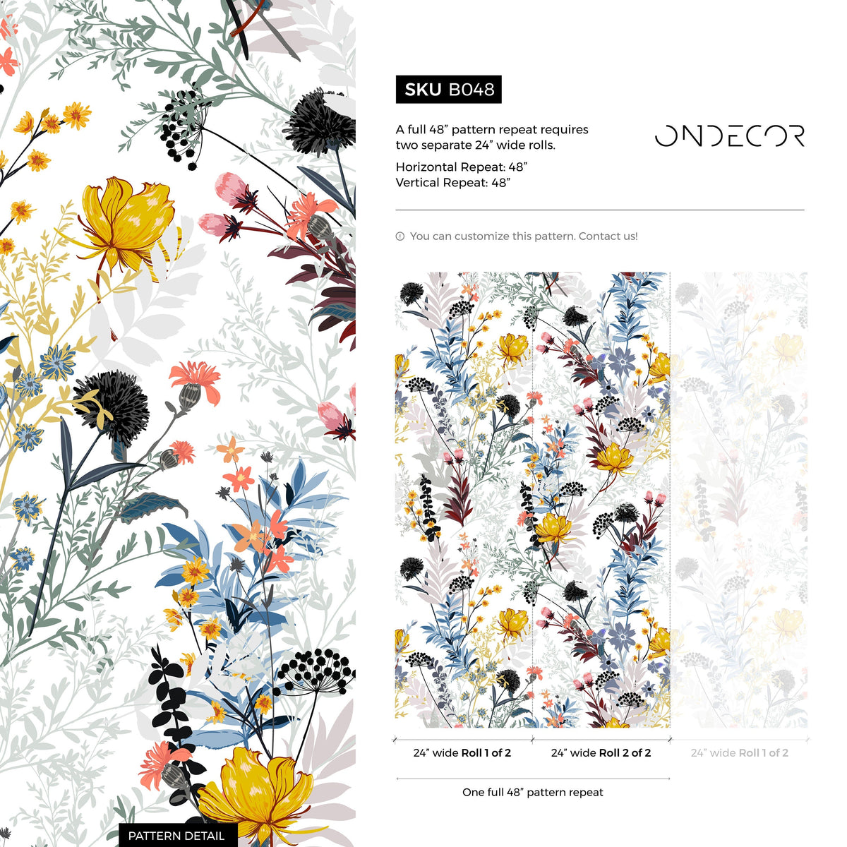 Wallpaper Peel and Stick Wallpaper Removable Wallpaper Home Decor Wall Art Wall Decor Room Decor / Boho Floral Wallpaper - B048