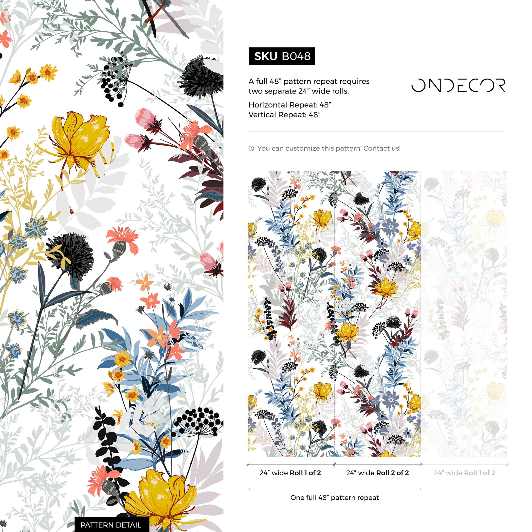 Wallpaper Peel and Stick Wallpaper Removable Wallpaper Home Decor Wall Art Wall Decor Room Decor / Boho Floral Wallpaper - B048