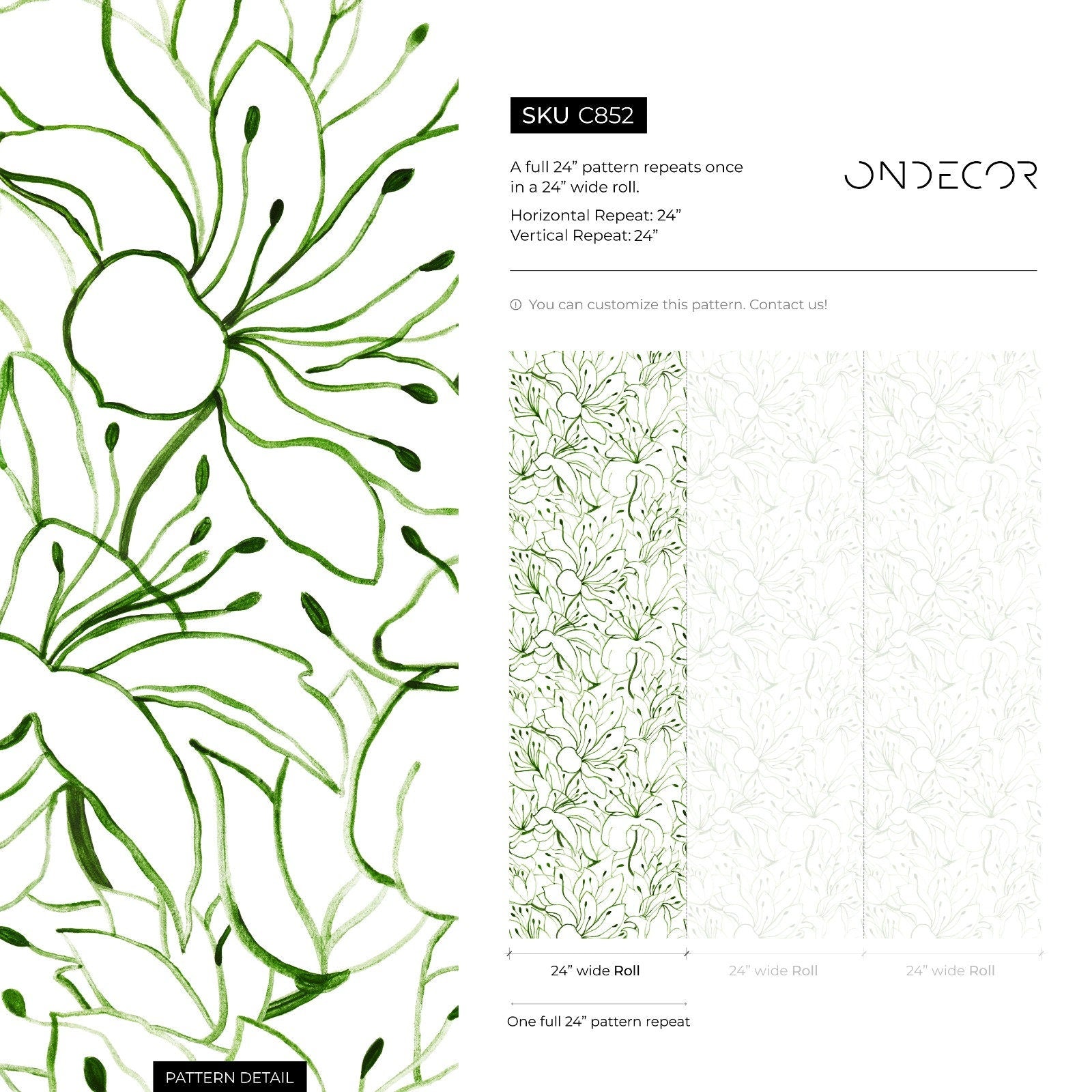 Green Floral Garden Wallpaper / Peel and Stick Wallpaper Removable Wallpaper Home Decor Wall Art Wall Decor Room Decor - C852
