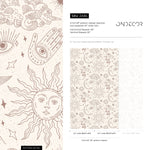 Astral Pray Wallpaper Removable Peel and Stick, Modern Beige Boho Hands Sun Moon Print Repositionable Peel and Stick Wallpaper - ZABL