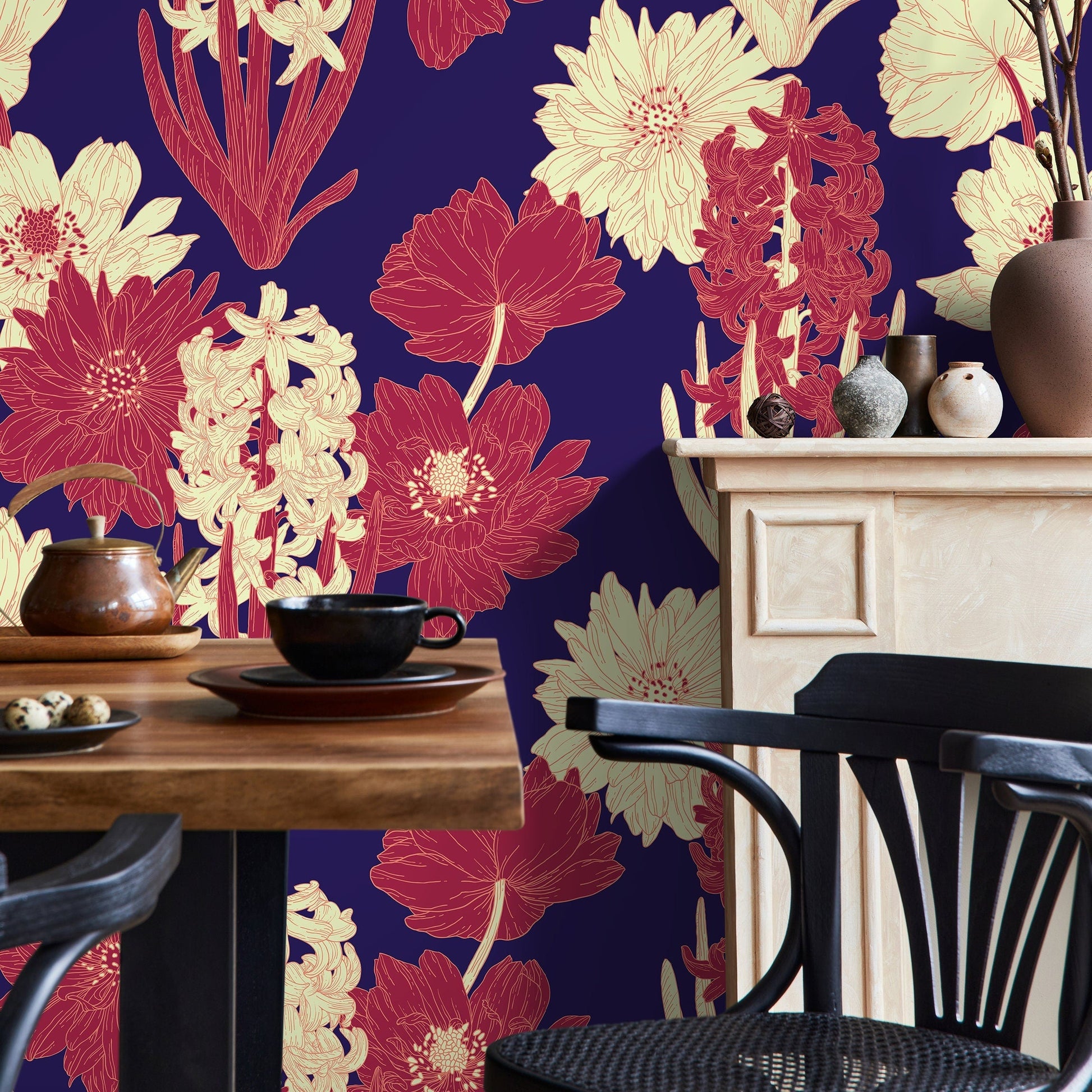 Floral Botanical Wallpaper Vintage Wallpaper Peel and Stick and Traditional Wallpaper - A802