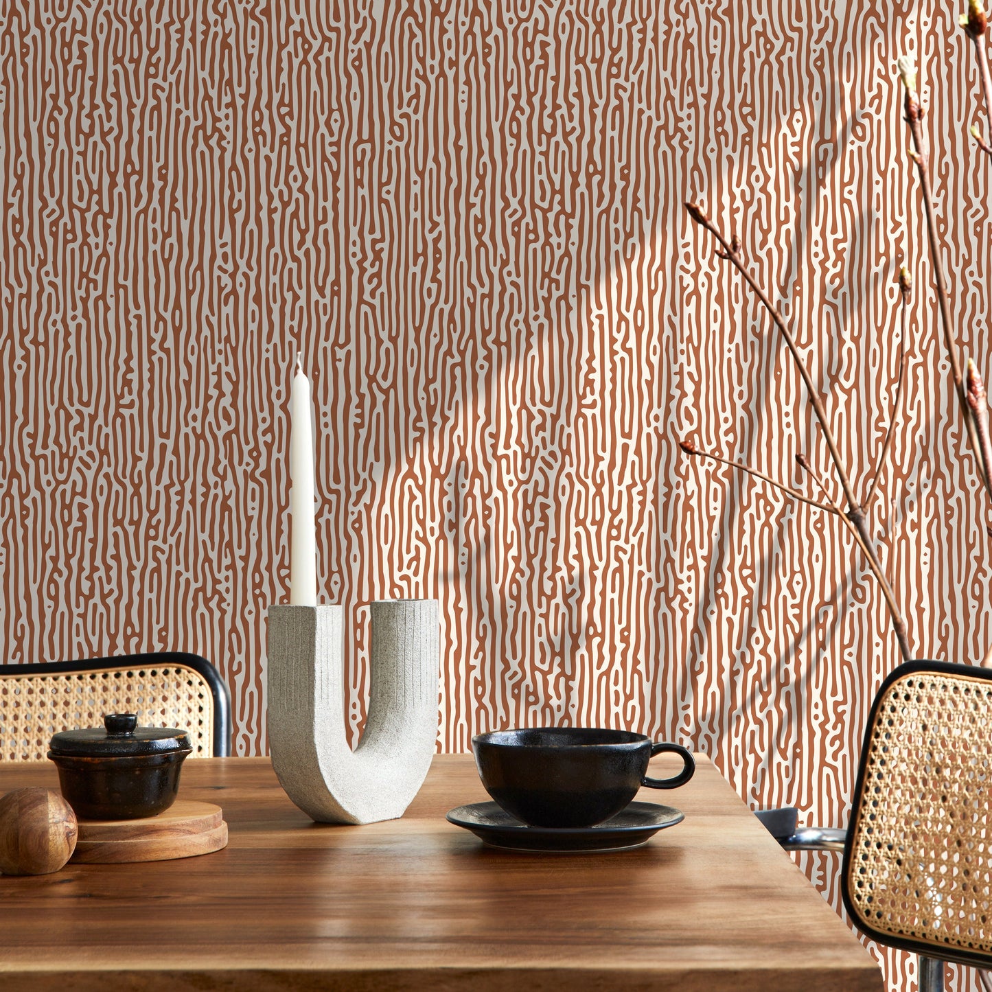 Terracotta Abstract Wallpaper Contemporary Art Wallpaper Peel and Stick and Traditional Wallpaper - D854