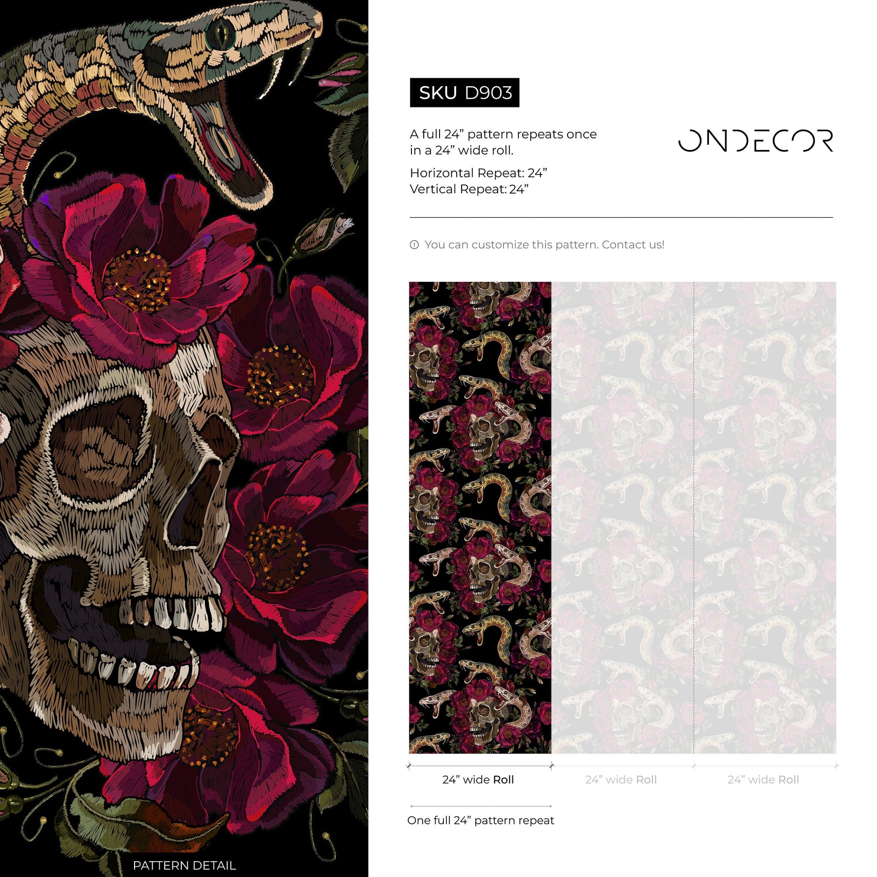 Dark Snake and Skull Wallpaper Maximalist Wallpaper Peel and Stick and Traditional Wallpaper - D903
