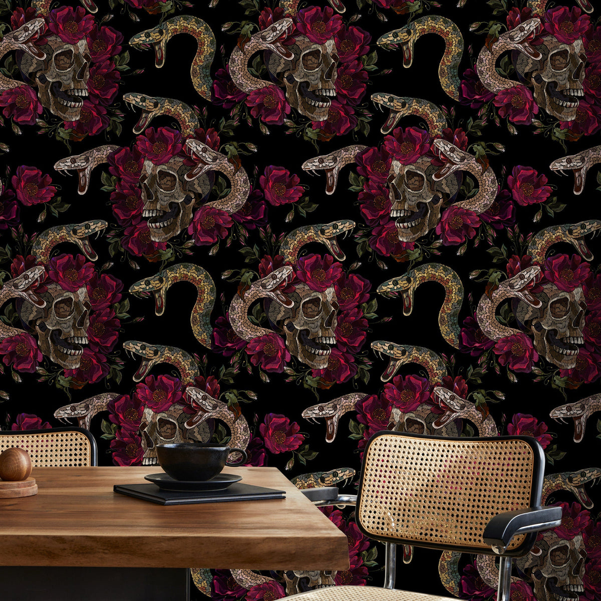 Dark Snake and Skull Wallpaper Maximalist Wallpaper Peel and Stick and Traditional Wallpaper - D903