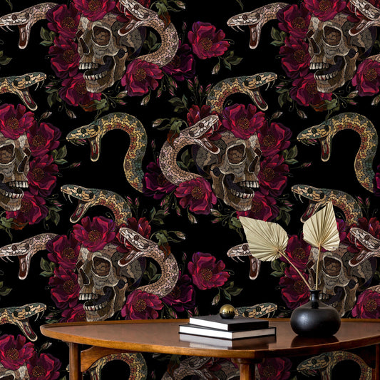 Dark Snake and Skull Wallpaper Maximalist Wallpaper Peel and Stick and Traditional Wallpaper - D903