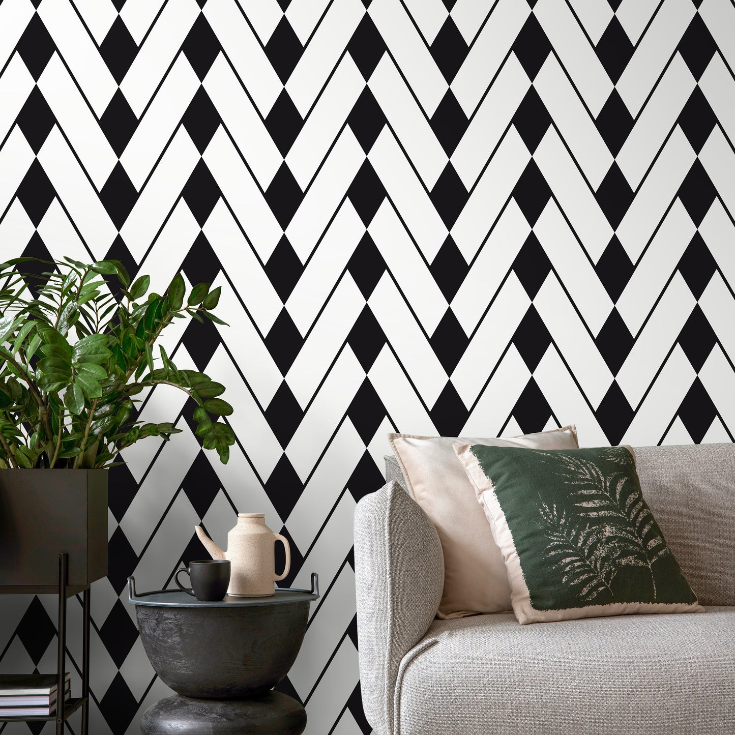 Black and White Modern Wallpaper Geometric Wallpaper Chevron Wallpaper Peel and Stick Wallpaper - A327