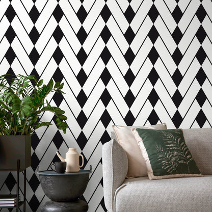 Black and White Modern Wallpaper Geometric Wallpaper Chevron Wallpaper Peel and Stick Wallpaper - A327