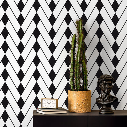 Black and White Modern Wallpaper Geometric Wallpaper Chevron Wallpaper Peel and Stick Wallpaper - A327